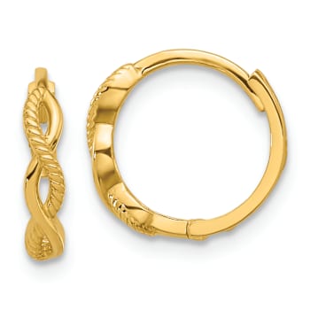 14k Yellow Gold Polished and Textured 1/2" Braided Hinged Hoop Earrings