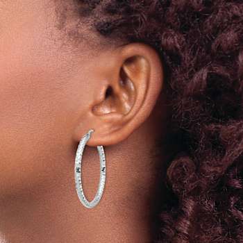 Rhodium Over 14k White Gold 1 9/16" Diamond-Cut Hoop Earrings