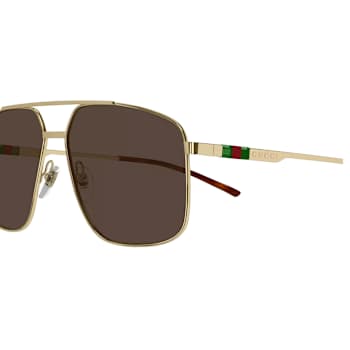 Gucci Gold Tone Square Frame / Brown Lenses Sunglasses