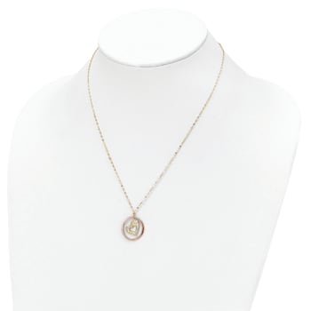 14K Two-tone Fancy Link Diamond-cut Heart in Open Circle Necklace