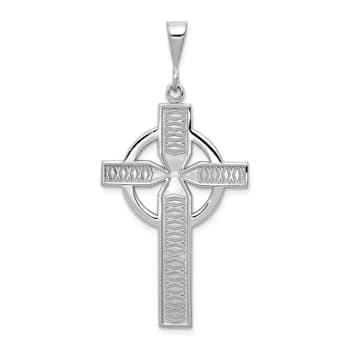 Rhodium Over 14K White Gold Celtic Cross Charm