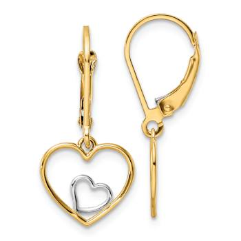 14k Yellow Gold and Rhodium Over 14k Yellow Gold Heart inside Heart
Dangle Earrings