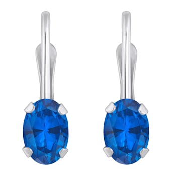 6x4mm Oval Lab Created Sapphire Rhodium Over 10k White Gold Drop Earrings