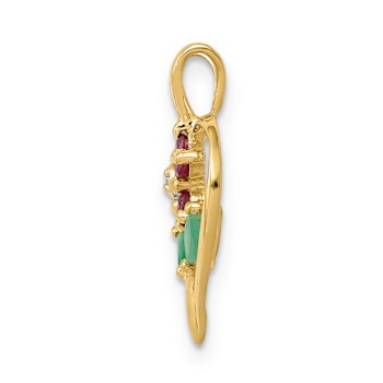 14K Two-tone Gold  Siam Ruby, Emerald and Diamond Flower Heart Pendant