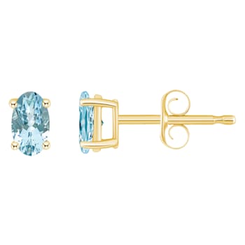 5x3mm Oval Aquamarine 14k Yellow Gold Stud Earrings