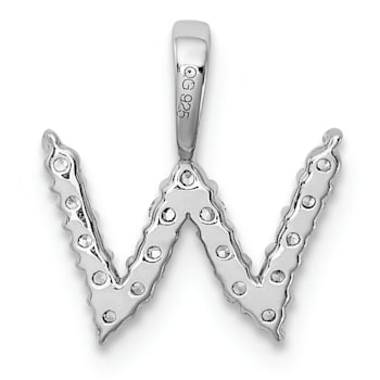 Rhodium Over 14K White Gold Lab Grown Diamond Letter W Initial Pendant