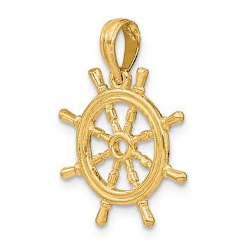 14k Yellow Gold 3D Ships Wheel Charm