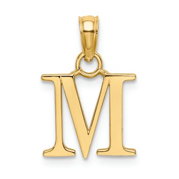 14k Yellow Gold Polished Block Letter M Initial Pendant