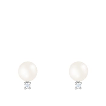 White Cultured Freshwater Pearl and CZ Rhodium Over Sterling Silver
6-7mm Button Earrings