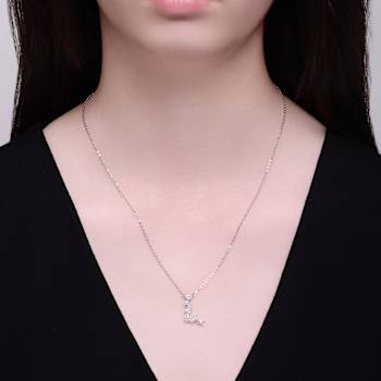 Initial L Mixed Cut CZ Pendant Necklace In Sterling Silver 18 Inch