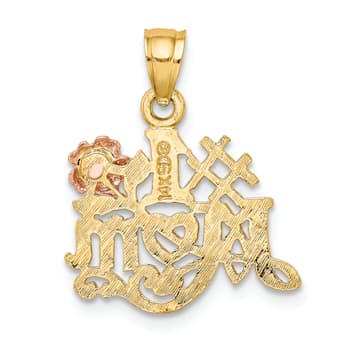 14K Yellow Gold and 14k Rose Gold Textured #1 MOM with Flower Charm