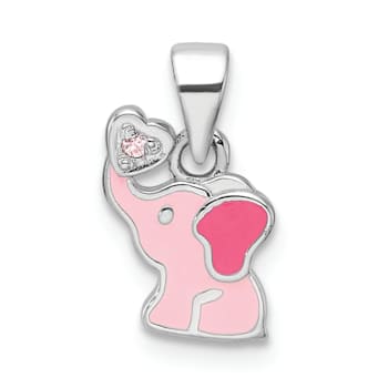 Rhodium Over Sterling Silver Pink Enamel and Cubic Zirconia Elephant
Children's Pendant