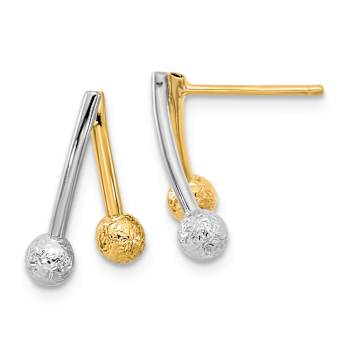 14K Two-tone Gold Polished and Textured Dangle Earrings
