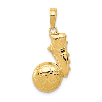 14k Yellow Gold Textured Soccer Ball and Shoe Pendant