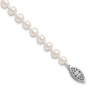 Rhodium Over Sterling Silver 4-5mm White Freshwater Cultured Pearl Bracelet