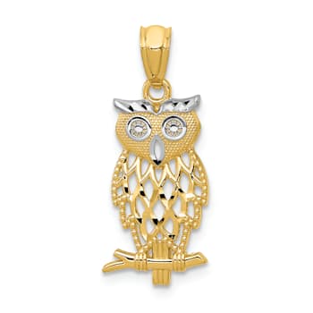 14K Two-tone Gold with Rhodium Owl Pendant