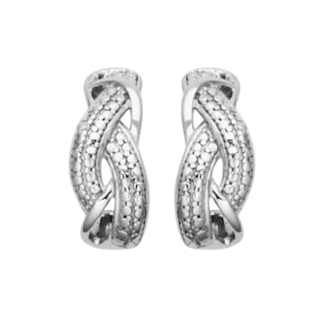 White Diamond Accent Rhodium Over Sterling Silver J-Hoop Earrings