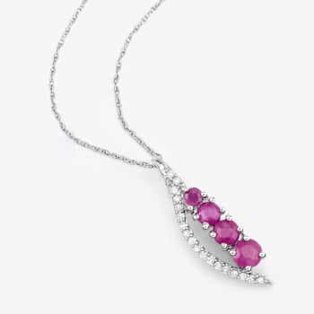 Natural Ruby And Diamond Necklace 14K White Gold Pendant with Chain Gift
For Women