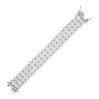 Triple-Strand Pearl And CZ Bracelet In Sterling Silver