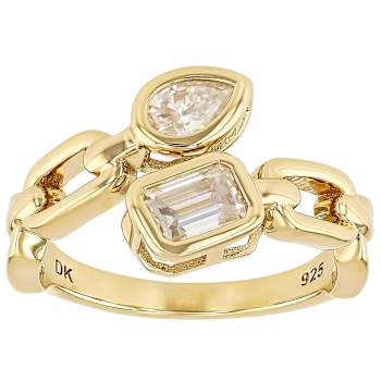 Contemporary Emerald And Pear Cut Moissanite Bypass Ring In 14K Gold
Over Sterling Silver