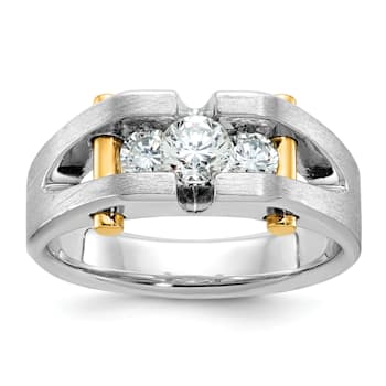10K Two-tone Yellow and White Gold Men's Polished Satin and Cut-Out
3-Stone Diamond Ring 0.78ctw