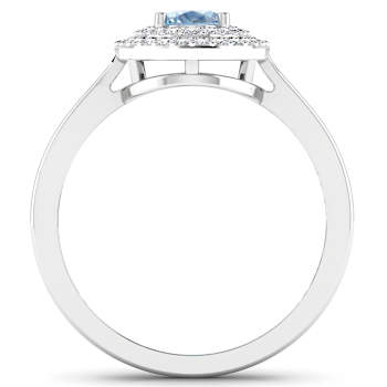 0.86ctw Blue Aquamarine and Diamond 14K White Gold Halo Ring