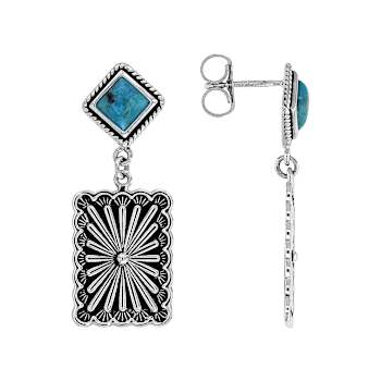 Blue Turquoise And Silver Deisgn Sterling Silver Dangle Earrings 5mm