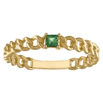 10K Yellow Gold Square Emerald Curb Ring .05ctw