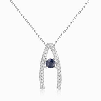 Round Blue Sapphire and White Sapphire Sterling Silver Pendant With Chain