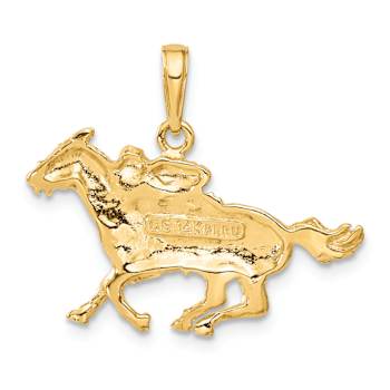 14k Yellow Gold Textured Jockey on Horse Pendant