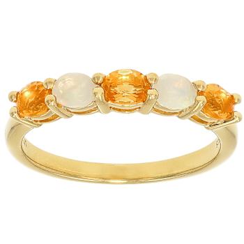 Opal And Fire Opal Band Ring In 18K Gold Over Sterling Silver 0.49ctw