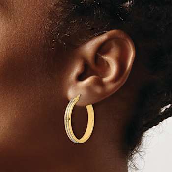 14k Yellow Gold and 14k White Gold 1 3/16" Polished and Diamond-Cut
Hoop Earrings