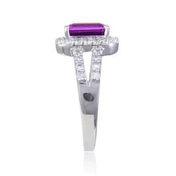 Lab Created Purple Sapphire and White Topaz Sterling Silver Halo with
Split Shank Ring, 2.96ctw