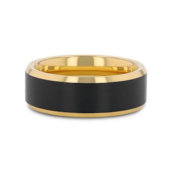 GASTON Gold Plated Tungsten Polished Beveled Ring with Brushed Black
Center 8mm