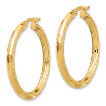 14k Yellow Gold 1 5/16" Polished and Diamond-cut Hoop Earrings