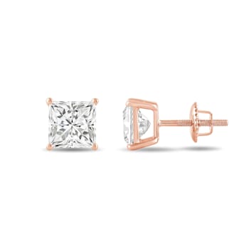 White Cubic Zirconia 14k Rose Gold Studs With Velvet Gift Box 4.00ctw