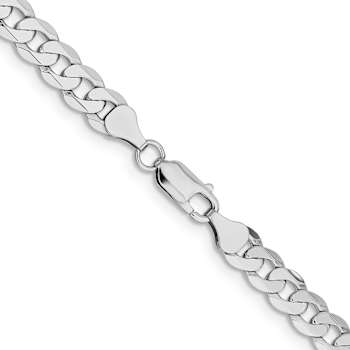 Rhodium Over 14k White Gold 7.25mm Solid Flat Beveled Curb 24 Inch Chain