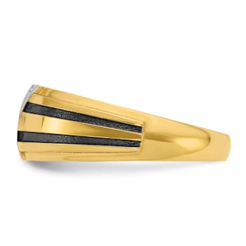 10K Two-tone Yellow Gold with Black Rhodium Men's Polished Diamond Ring 0.06ctw