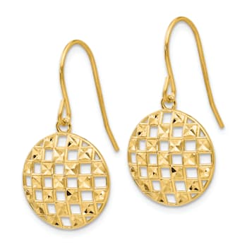 14k Yellow Gold Diamond-Cut Circle Dangle Earrings