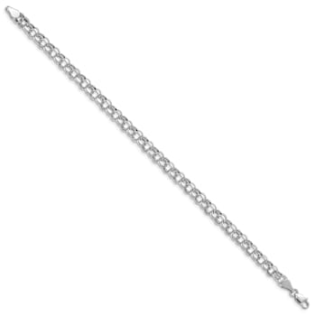 Rhodium Over 10k White Gold 5mm Diamond-Cut Double Link Charm Bracelet