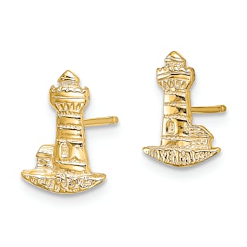 14K Yellow Gold Textured Lighthouse Stud Earrings