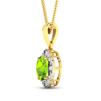 2.02ctw 14K Yellow Gold Cushion Peridot and White Diamond Pendant with
18 inch Cable Chain