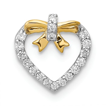 14k White Gold and Yellow Rhodium Over 14k White Gold Diamond Heart with
Bow Chain Slide Pendant
