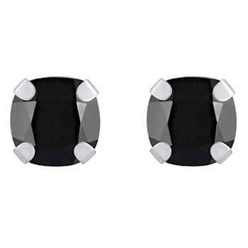 5mm Cushion Black Onyx Rhodium Over 10k White Gold Stud Earrings