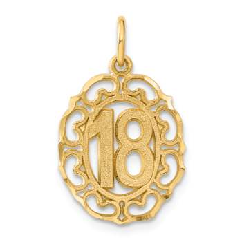 14k Yellow Gold Brushed and Diamond-Cut Number 18 Oval Pendant