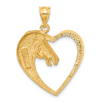 14k Yellow Gold Brushed and Diamond-Cut Horse Pendant