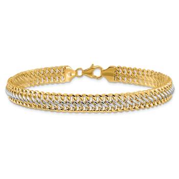 14k Two-tone Gold Polished 7.4mm Fancy Link Bracelet