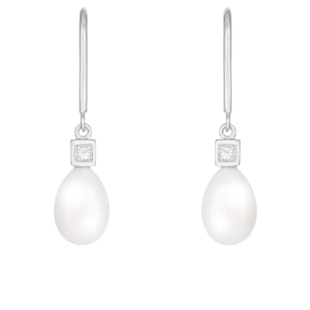7.5-8 mmWhite Cultured Freshwater Pearl and Cubic Zirconia Rhodium Over
Sterling Silver Earrings
