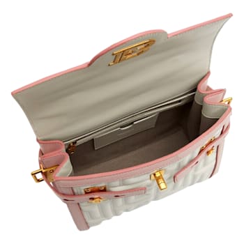 Balmain B-Buzz 23 Pink White Tote Crossbody Shoulder Bag Quilted Leather
