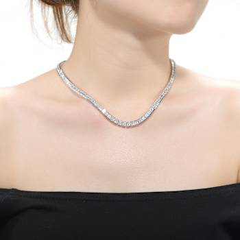 CZ Flower Tennis Necklace In Sterling Silver 16 Inch